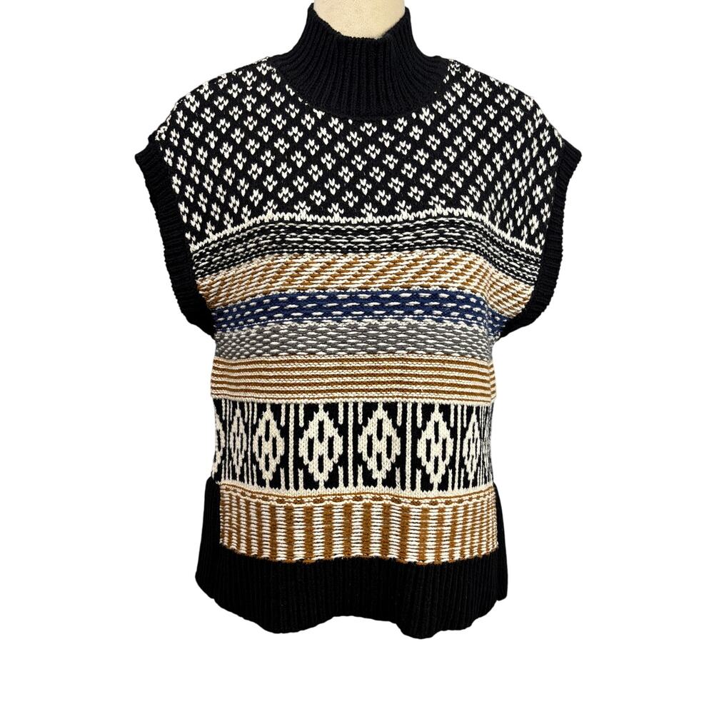 Marled Sweater Vest Mock Turtleneck Neck Fair Isle Nordic Neutrals XS Y2K Retro